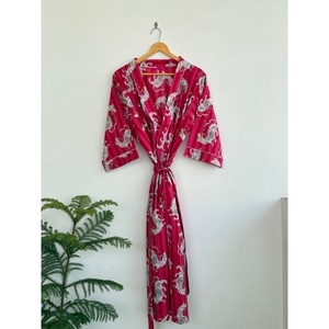 V-Neck Printed <b>Animal</b> <b>Pattern</b> Kimono Robe With Belt Three Quarter Sleeve Maxi Length Loose Fit 100 Polyester Cover-Up - Product Image 1