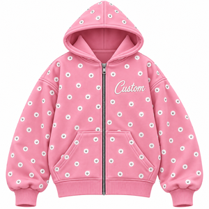 Sudadera con Capucha de Algodón 100% con Pedrería Rosa, Estilo Nuevo, Unisex, con Cierre, Talla Grande, Informal, para Invierno, con Bolsillo Frontal - Product Image 1
