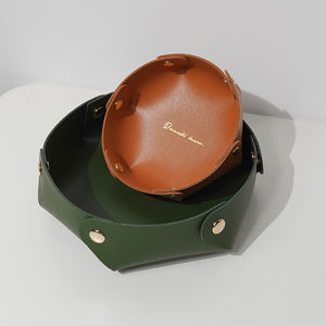 Custom Logo Foldable Leather Tray Holder Bathroom Mini Circular Table Serving Tray Keys Storage for Home Decor Dice Jewelry - Product Image 6