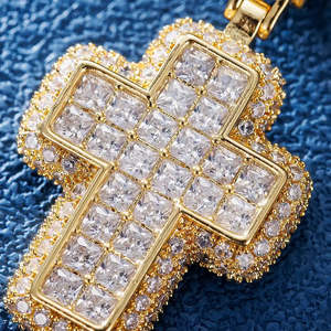 Collar con colgante de cruz cuadrada PJ Bold Iced Baguette de moissanita, de Plata de ley 925 certificada, chapado en oro y plata, estilo Hip Hop Cristiano - Product Image 6