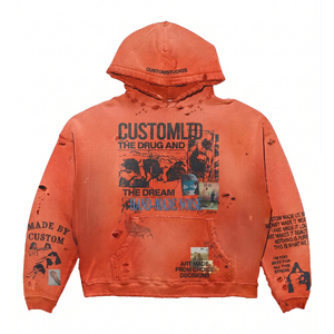 Sweat à capuche homme Sunfaded Mud Wash 450 g/m² en molleton bouclette, coupe ample effet vieilli, streetwear, pull orange personnalisé, style vintage - Product Image 1