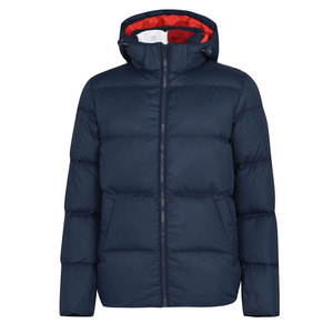Men's Navy Blue Eco-friendly <b>Fleece</b> Lined Hooded Puffer <b>Jacket</b> Zipper Closure Windproof Winter Coat Casual Outdoor Wear <b>Thick</b> - Product Image 5
