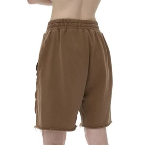 Nouveaux shorts décontractés pour hommes, personnalisables avec logo, style vintage délavé, coupe oversize streetwear, ourlet brut, avec cordon de serrage, en molleton, marron - Product Image 2