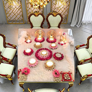 Tapis Rangoli Moderne en Bois Antidérapant et Durable Sunita Textile, Doré, Écologique, pour Mariage, Décoration Florale et Porte-Bougie Festif pour la Fête des Mères - Product Image 2