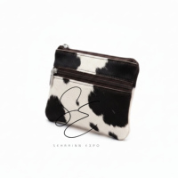 Dompet Koin Kulit Sapi Asli Berbulu, Dompet Mini Resleting Ganda, Tempat Kartu, Dompet Resleting Kulit Kecil Pria Wanita