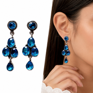 Wholesale Vintage <b>Oxidized</b> Silver Turquoise Quartz Drop Earrings | Direct Factory Supplier Handmade Trendy Wedding - Product Image 1