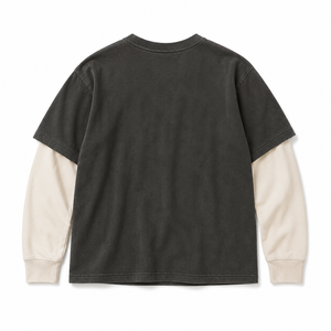 High Quality Custom Heavyweight Oversized Vintage Acid Wash Men's Double Layered Long Sleeve T-Shirt Hip Hop Streetwear Top - Product Image 5