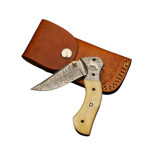 Crafted Damascus Steel Folding Pocket Knife Wood Handle Portable Cutting Tool Outdoor Everyday Carry With Sheath Professional - Product Image 2
