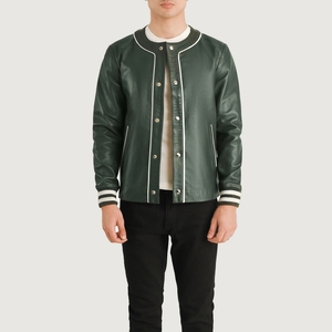 Veste universitaire personnalisée de qualité supérieure pour hommes, corps en laine, manches en cuir, style streetwear universitaire, veste avec logo brodé - Product Image 5
