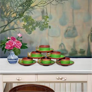 Ensemble de tasse et soucoupe à thé/café en terre cuite de style campagnard artisanal pour cadeaux d'affaires - Product Image 2