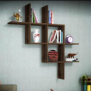 Modern Bamboo Rectangle <b>Wall</b> Mounted <b>Floating</b> Display <b>Shelf</b> Decorative Book <b>Shelf</b> for Living Room Bedroom Office Entryway - Product Image 1