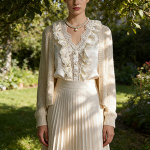 Oferta especial en Temu |   Blusa Elegante con Volantes y Cuello en V para Mujer, Camisa de Manga Larga con Botones, Top Informal para Oficina o Fiesta - Product Image 1