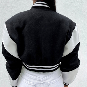 Unique Black Women's Cropped Varsity Bomber Slogan B Jacket Baseball Jacket For Women Crop Wool And Letterman Jacket For Women - Product Image 4