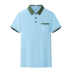 Polo de Manga Corta Azul Claro para Hombre 2026, Color Sólido, Secado Rápido, Tela Piqué, Corte Regular Informal, para Uso Diario - Product Image 3