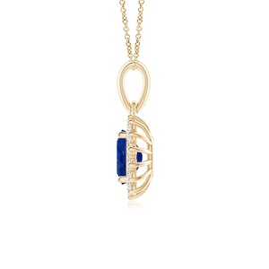 Igi Certified Top Quality Handmade Gemstone <b>Pendant</b> 14k <b>Solid</b> <b>Gold</b> Oval Blue Sapphire <b>Pendant</b> With Floral Diamond Halo Necklace - Product Image 3