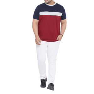 Camiseta de hombre con bloques de color, manga corta, cuello redondo, ajuste regular, informal, de algodón tejido, diseño liso, ribete en contraste, transpirable, MOQ bajo - Product Image 2