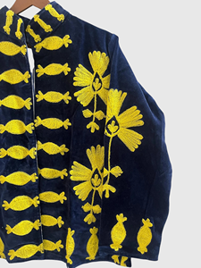 Blouson en velours brodé à la main avec col mandarin, manches longues, taille plus, vêtements d'automne pour femmes, longueur normale pour adultes - Product Image 3