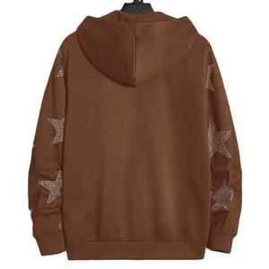 เสื้อฮู้ดแนวสตรีทแวร์ของผู้ชายผ้าคอตตอน100% ประดับพลอยเทียมดีไซน์โอเวอร์ไซส์สำหรับฤดูหนาว - Product Image 4