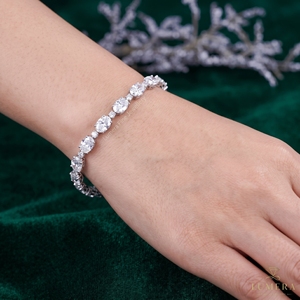 Bracelet tennis en diamant de laboratoire taille ovale, bijoux de luxe pour femme, haute qualité, bijoux personnalisés, plaqué or rhodié, certifié IGI - Product Image 1
