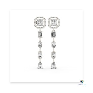 Boucles d'oreilles pendantes en or blanc 2,812 CT avec diamants de laboratoire de forme princesse et fantaisie en or massif 18 carats - Product Image 5