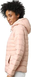 Women's Lightweight <b>Packable</b> Hooded Winter Quilted Puffer <b>Jacket</b> Detachable Sleeves Hat Water Resistant Coat Custom Brand Satin - Product Image 3