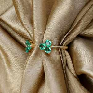 14K Yellow Gold Natural Emerald Open <b>Ring</b> for Women | <b>Adjustable</b> Fine Gemstone Jewelry Wholesale OEM ODM - Product Image 5