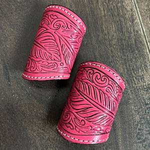 Custom Handmade Tooled Leather Scarf Holder Western Wear Cowgirl Fashion Accessory for <b>Bandanas</b> Wild Rags and Neck Scarves - Product Image 3