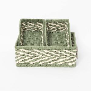 Cestas Rectangulares Duraderas de Papel Trenzado Verde para Organización de Estantes, Almacenamiento Decorativo Sostenible para el Hogar, Vietnam - Product Image 1