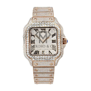 Reloj de Cuarzo de Lujo para Hombre, Estilo Hip Hop, de Acero Inoxidable Color Oro Rosa, Completamente Adornado con Diamantes, Esfera Cuadrada con Números Romanos, para Uso Diario - Product Image 4