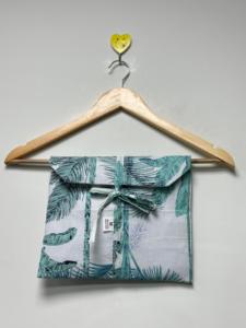 Ensemble de pyjama en coton écologique pour femmes, imprimé feuilles de palmier tropicales, chemise à boutons, pantalon à cordon de serrage assorti - Product Image 6