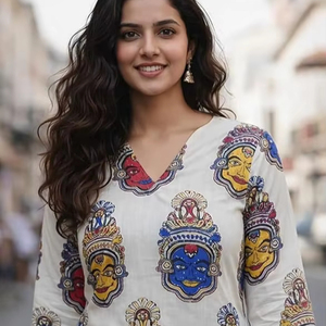 Kurti en coton Khadi imprimé Kalamkari pour femmes, Kurta traditionnelle ethnique droite - Product Image 3