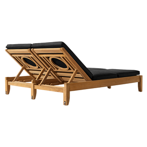 Chaise longue double d'extérieur en teck avec dossier réglable, pour patio, jardin, hôtel, complexe hôtelier, villa, mobilier moderne - Product Image 5