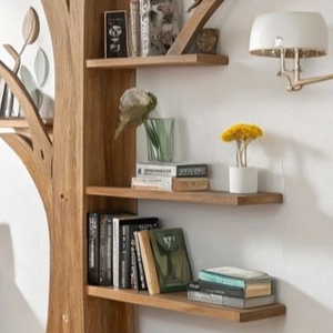 Natural Oak Wood Tree Shaped Floor Standing Bookshelf Artistic Decorative Branch <b>Wall</b> Display Rack - Product Image 2