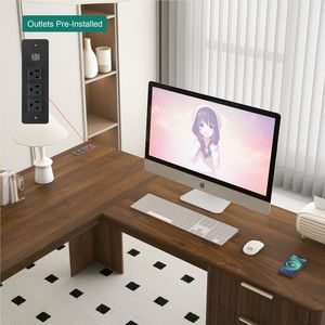 Escritorio de Estudio Moderno en Forma de L con Cajones y Estantería para Libros, Ideal para Oficina en Casa - Product Image 2