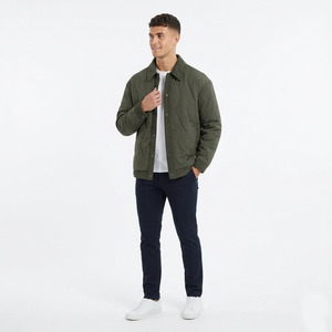 Custom OEM <b>Men's</b> Diamond Quilted Bomber <b>Jacket</b> with <b>Corduroy</b> Collar Casual Snap-Button Oversized Utility Padded Shirt <b>Jacket</b> - Product Image 1