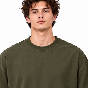 Men's Oversized <b>Olive</b> <b>Green</b> Short Sleeve <b>T</b>-<b>Shirt</b> Blank Casual Knitted O-Neck Tee - Product Image 5