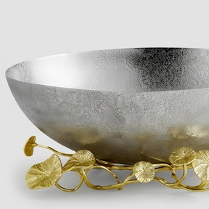 METAL WAVE Bol à fruits en métal nickel antique de style américain, écologique, avec base florale en verre et acier, pour soupes, salades et dattes - Product Image 2