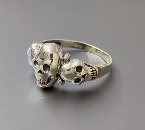 Triple Skull <b>Silver</b> <b>Ring</b>, Gothic Sterling <b>Silver</b> Statement Band for <b>Men</b> & Women, Handmade 925 Sterling <b>Silver</b> <b>Ring</b> - Product Image 2