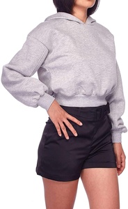 เสื้อเอวลอยแขนยาวมีฮู้ดสำหรับผู้หญิง,เสื้อโค้ทเสื้อยืดแฟชั่นทรงสั้นติดป้ายยี่ห้อสำหรับผู้หญิงสินค้าใหม่ - Product Image 4