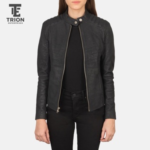 Veste en cuir véritable pour femme 2026, coupe ajustée décontractée, style streetwear, avec capuche tricotée amovible, en cuir véritable - Product Image 1