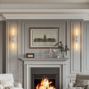 Set di Due Moderne Applique da Parete a Filo Fisso in Nichel Spazzolato, Illuminazione per Bagno con Vetro Trasparente, Elegante Decorazione Murale - Product Image 3