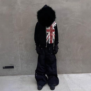 Fur Zip Up Hoodies y2k <b>grunge</b> <b>clothes</b> Vintage Printed Jacket long sleeve Hoodie Fur Collar Fashion Outgoing Unisex - Product Image 4