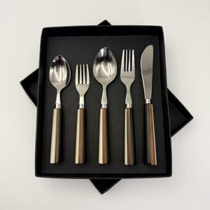 Ensemble de couverts en acier inoxydable à prix abordable avec finition miroir, comprenant fourchette, couteau et cuillère, avec manche en résine, idéal pour les fêtes - Product Image 1