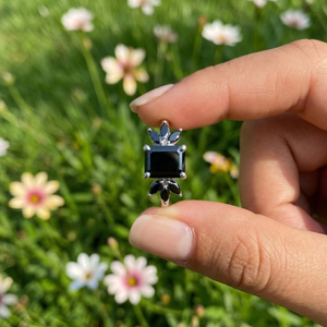 Bague en argent 925 avec diamant naturel noir taille émeraude qualité AAA, sertie de griffes, motif floral, pour mariée, unisexe, fiançailles, mariage, fête, cadeau - Product Image 3