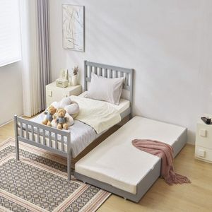 Single Gray Twin Wooden Bunk Bed with Pine Particle Drag Bed for Kids - Product Image 3