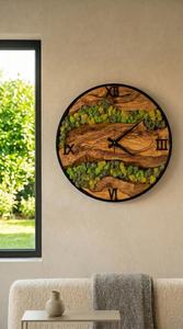 Wooden River <b>Wall</b> <b>Clock</b> with Moss Handmade Nature <b>Decor</b> Rustic Modern <b>Wall</b> Art Live Edge Wood & Moss <b>Clock</b> Forest River Design - Product Image 5