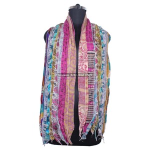 Écharpe vintage en soie à 10 bandes Patti pour filles SC004 – Stole tendance avec patchs de sari indien, écharpe réversible colorée - Product Image 4