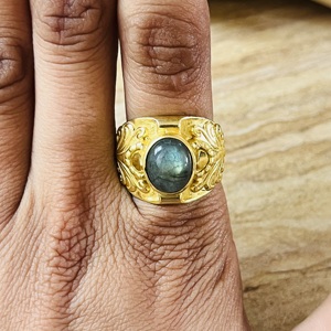 New Arrival Boho Brass <b>Labradorite</b> <b>Ring</b> Filigree Design1 8k Gold Plated <b>Ring</b> Chunky Statement Cock Tail Wholesale <b>Ring</b> For Women - Product Image 3