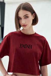 Women's Crop Top <b>T</b>-<b>Shirt</b> Maroon <b>Gothic</b> Logo Print Streetwear Loose Fit Crew Neck Short Sleeve 100% Cotton Jersey Breathable - Product Image 5