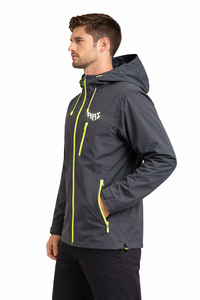 Men Hooded <b>Windbreaker</b> Jacket Waterproof Jacket – <b>Black</b> with Neon Zipper Detail for Wholesale Men's Jackets - Product Image 4